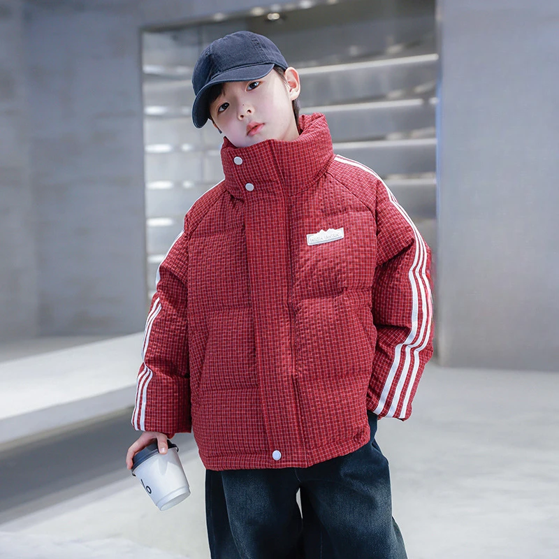 巴拉童年儿童红色白鸭绒羽绒服冬季2025新款小学生男童加厚外套中