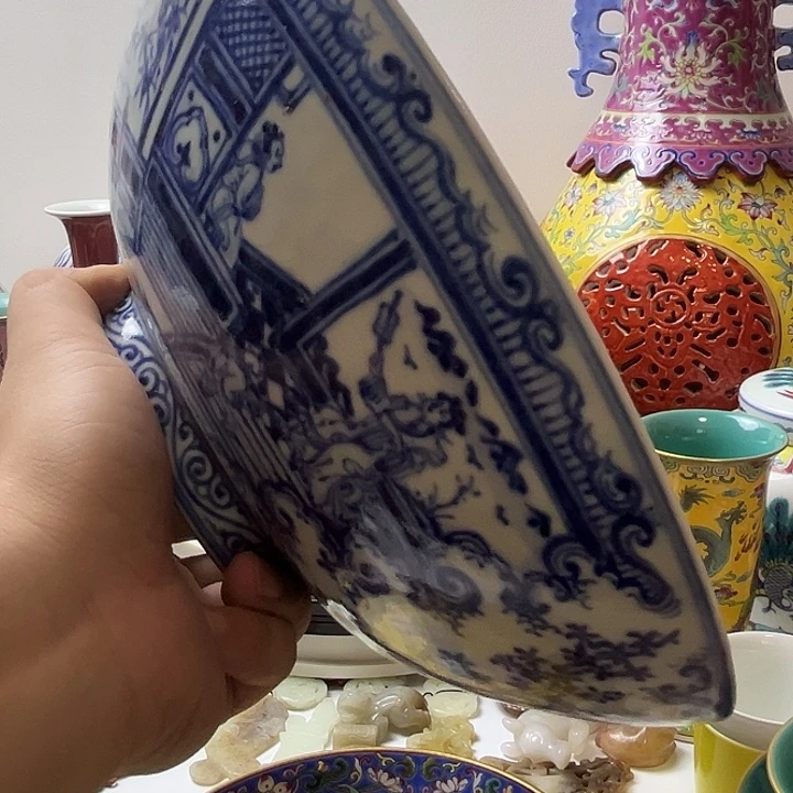 宝***剑摆件青花瓷 大斗笠碗