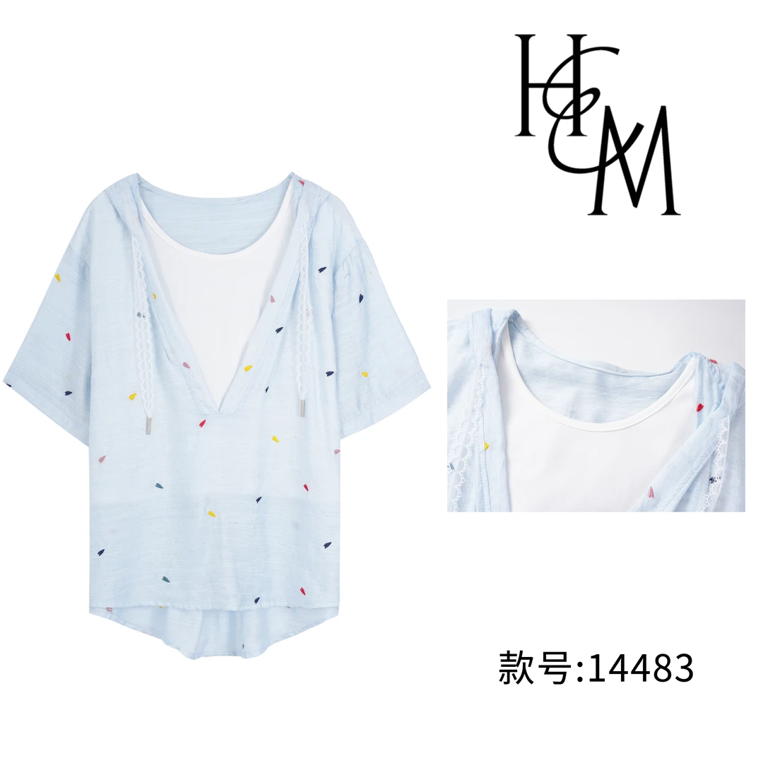 HUIERMAN/慧尔曼时尚设计师款显瘦拼接假两件衬衫【14483】