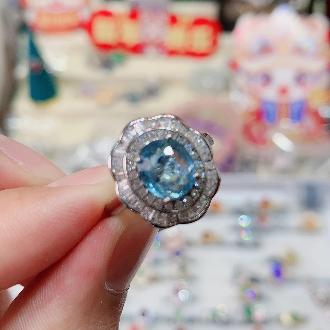 海蓝宝石戒指银S925镶嵌