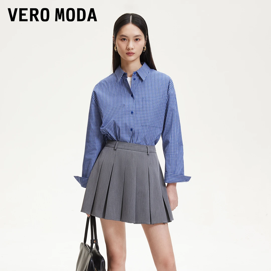 Vero Moda欧若风衬衫春季复古学院格纹cleanfit蓝衬衫325105050