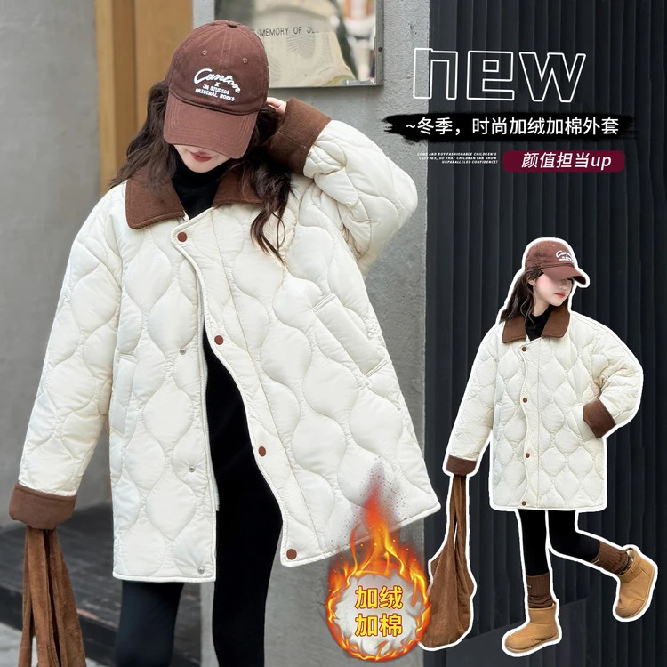棉袄加厚儿童冬季洋气外套/棉服韩版纯色女童中大童