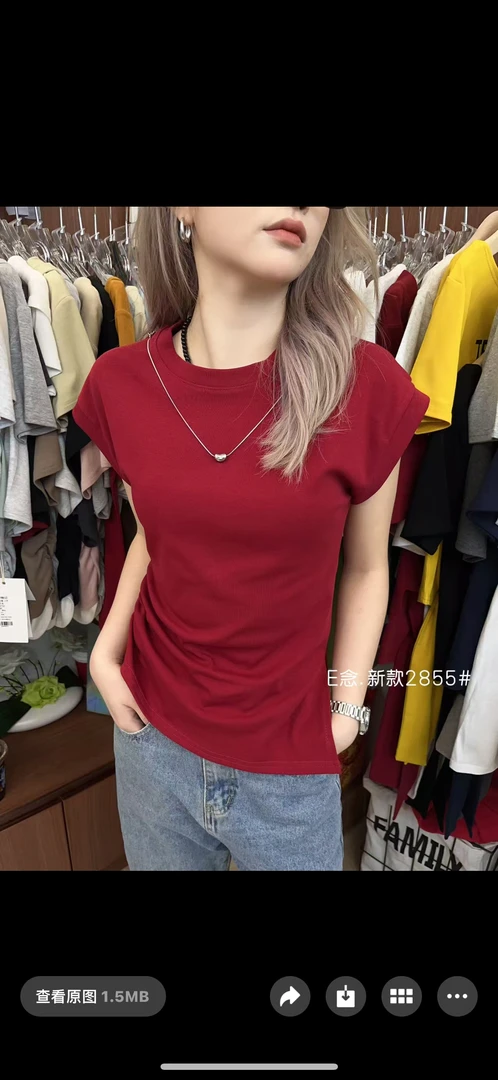 高级感显白圆领小飞袖坎肩T恤女夏季新款桔色修身显瘦洋气上衣潮