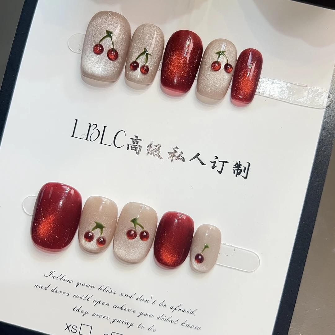 手工猫眼穿戴甲短款显白设计美甲片