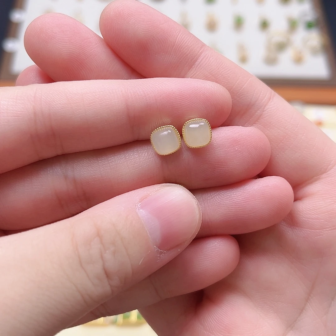 ^***^和田玉银S925镶嵌耳饰