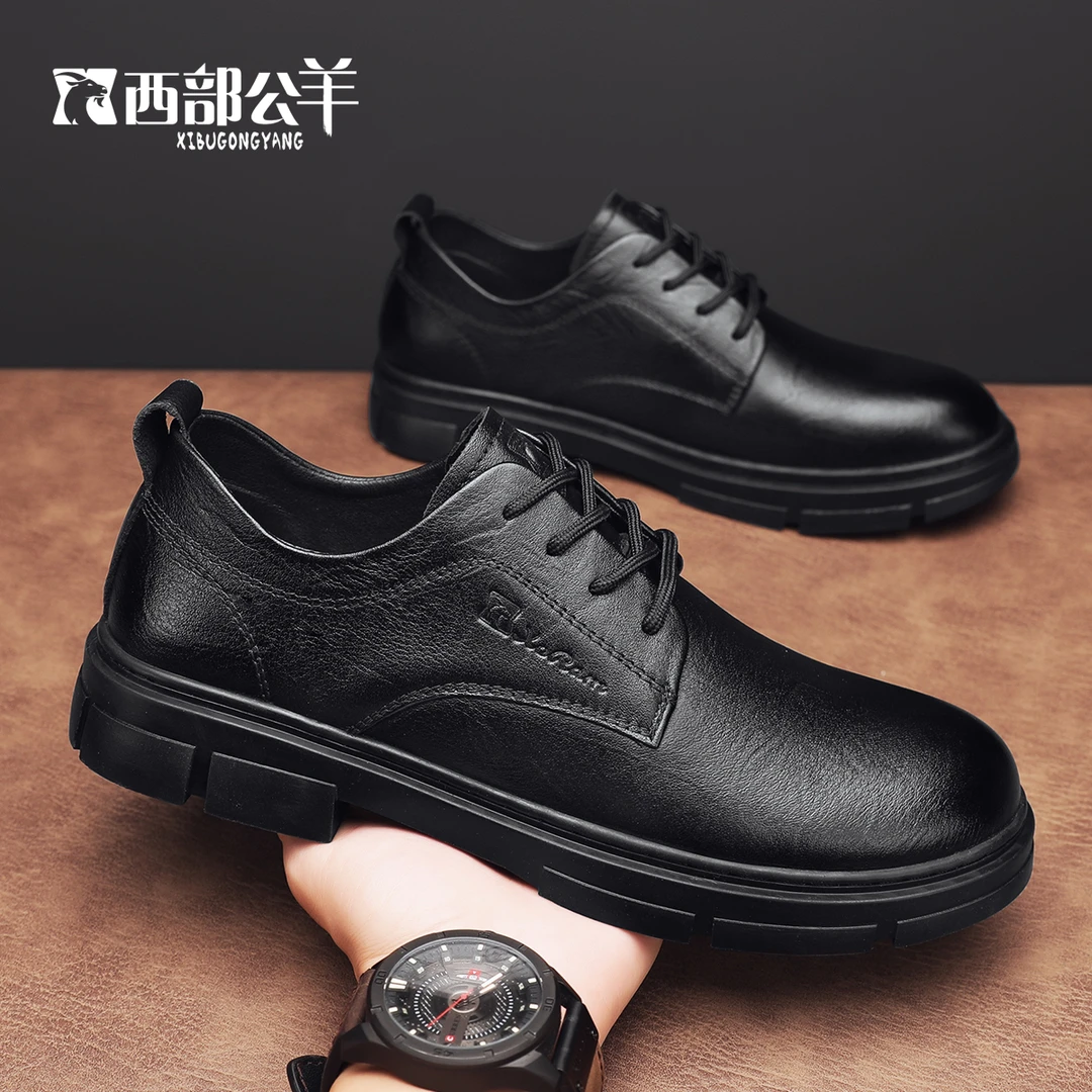 2025纯色圆头休闲透气耐磨防臭皮鞋秋季商务男士百搭工作鞋
