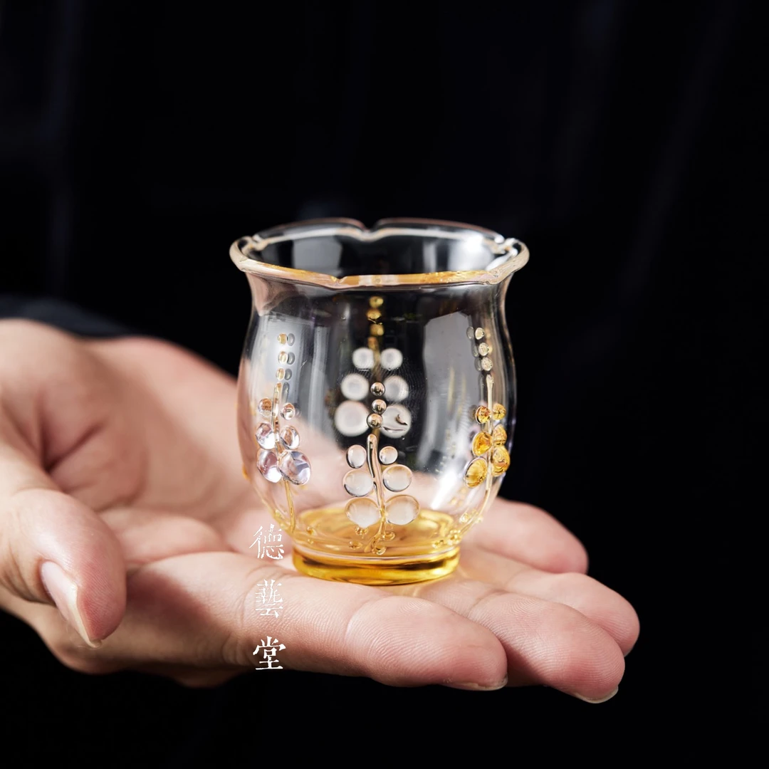 【德艺堂】浮雕紫藤花仙女茶杯高颜值高硼硅耐热玻璃防烫品茗杯子