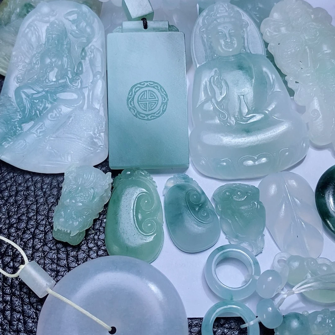 定制翡翠未镶嵌毛货付款后确认抛光