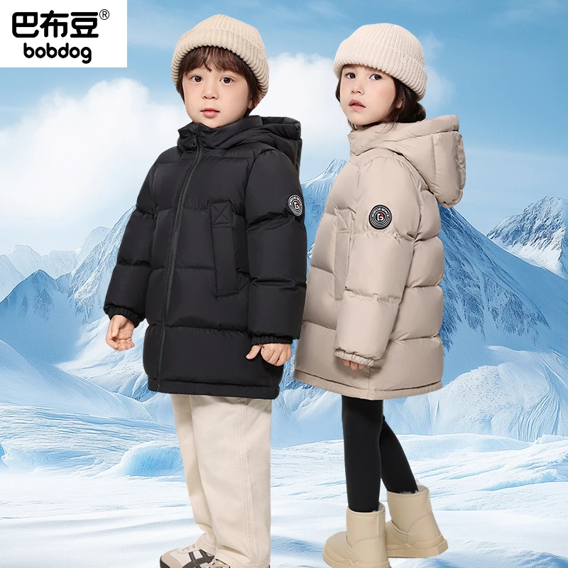 巴布豆金标95绒儿童羽绒服中长款加厚2025年新款男童女童冬装外套