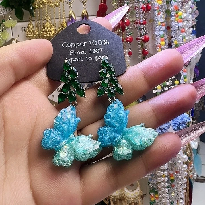 纯铜锆石合金蝴蝶耳饰