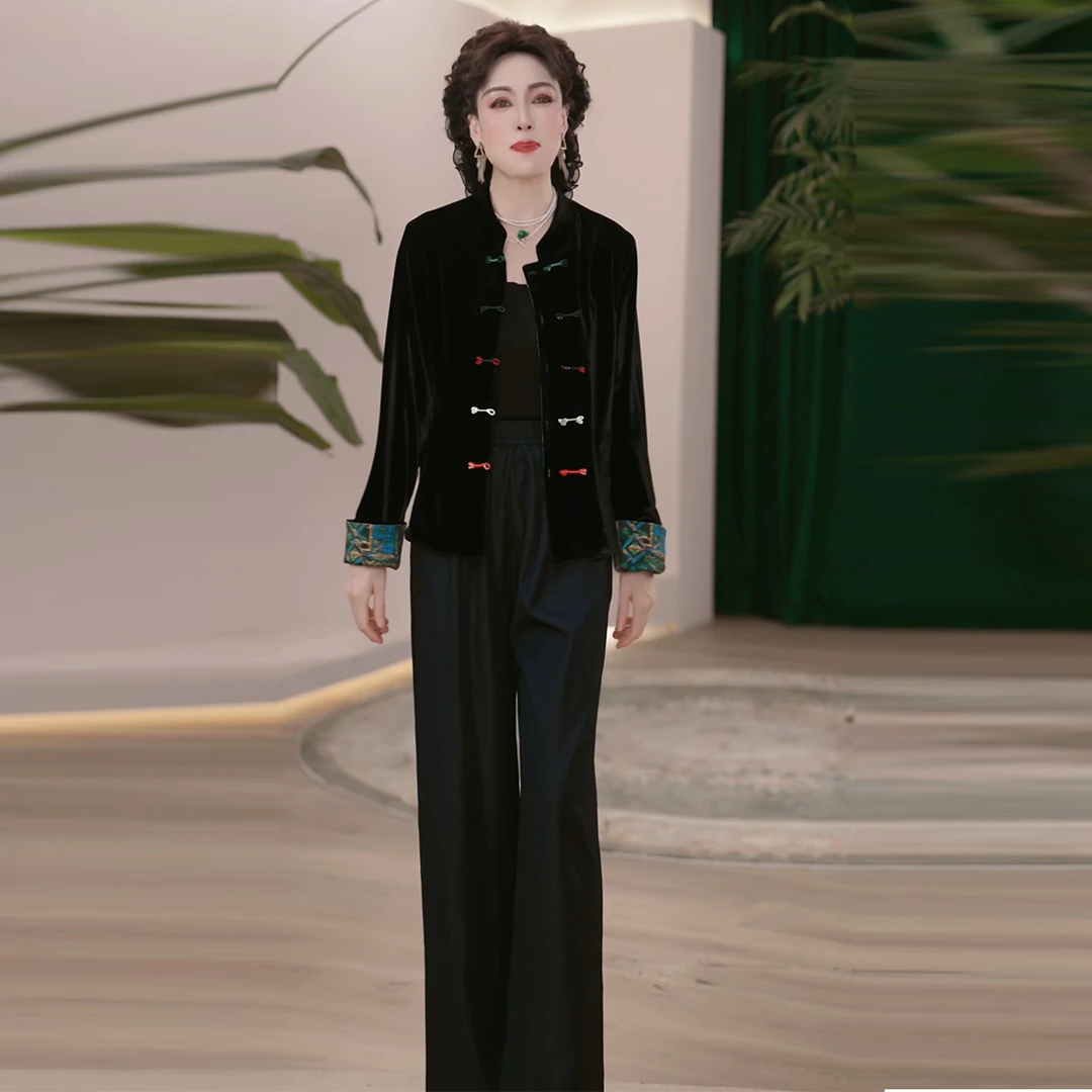 妈妈装秋装2025新款洋气上衣气质国风中年女装时尚中式双面外套