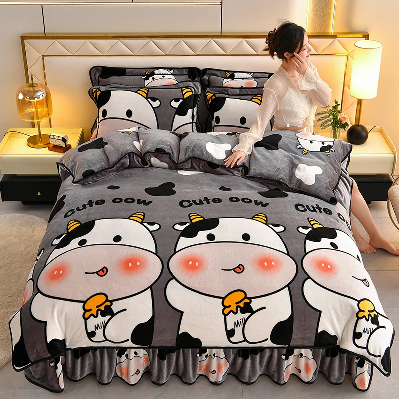 牛奶绒四件套秋冬保暖双面绒印花抗寒加密绒床单被套亲肤加绒加厚