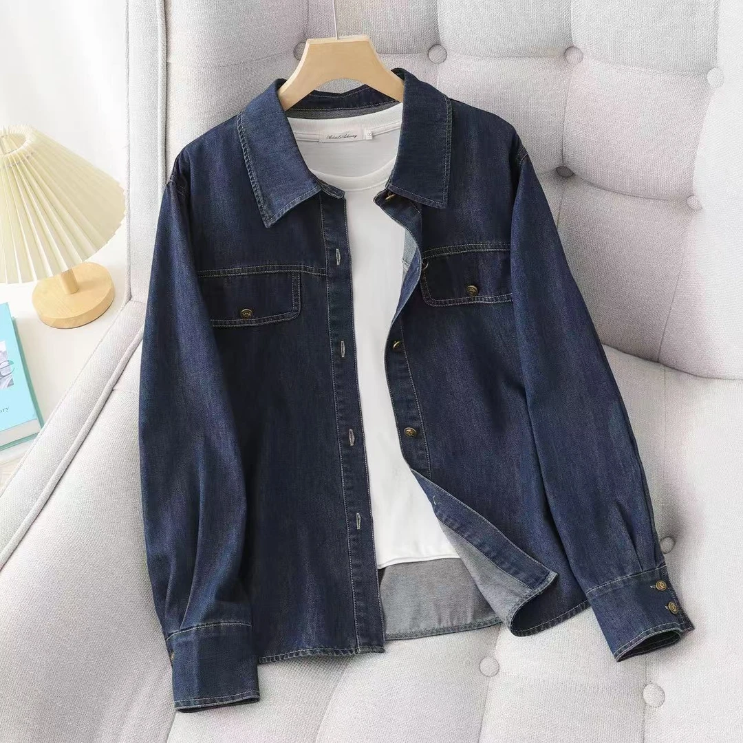 防卷边宽松休闲百搭牛仔衬衫外套小个子板【小个子款金扣】