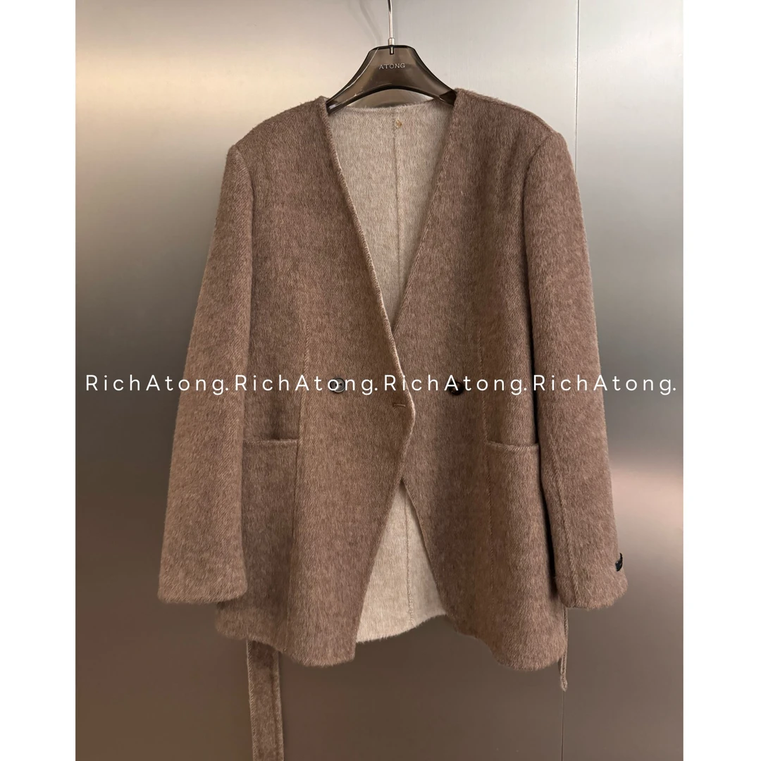 atong/阿彤-【比利时】-2025 早春V领腰带款两粒扣手工大衣-1