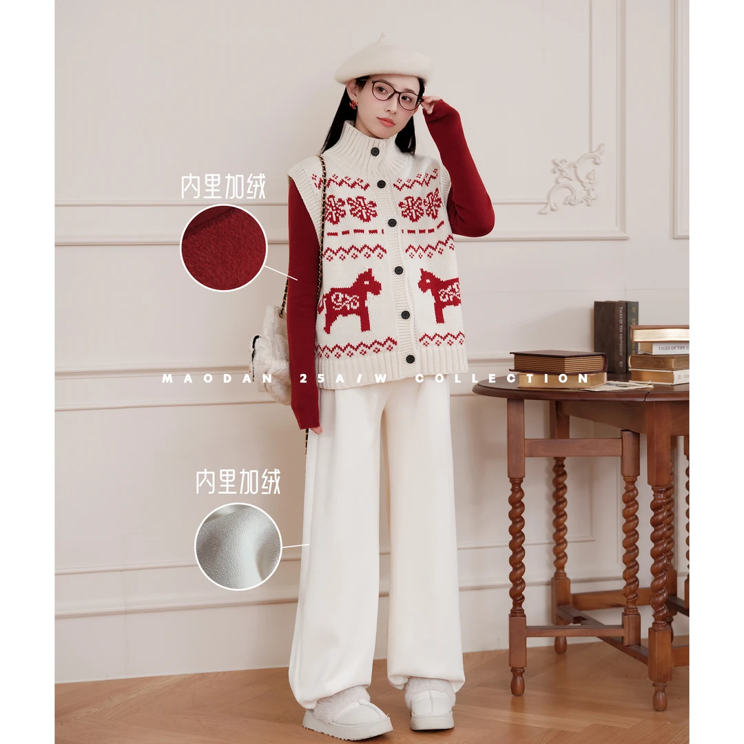 maodan/猫单【桃心小马】【棉】孕妇装冬季新品马甲加绒内搭加绒裤子