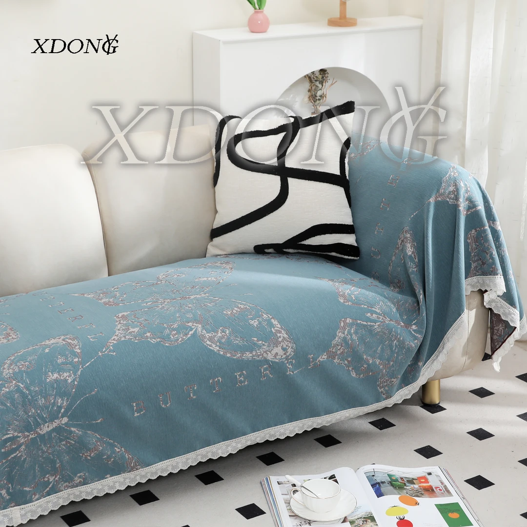 XDONGY（冬云家纺）高端90*210美学 蝴蝶 蓝色沙发巾