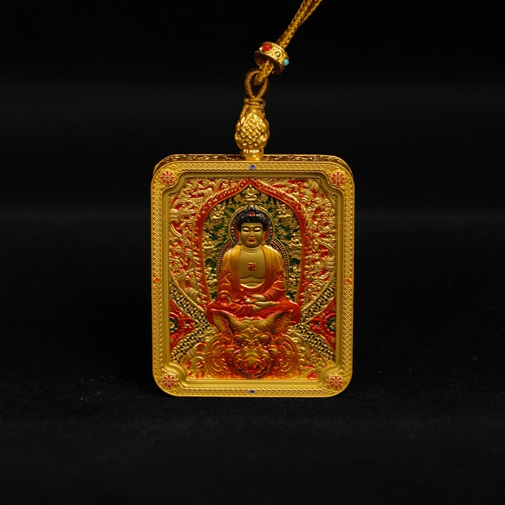 猪-阿弥-五爷精雕双面守护生肖手绘唐卡