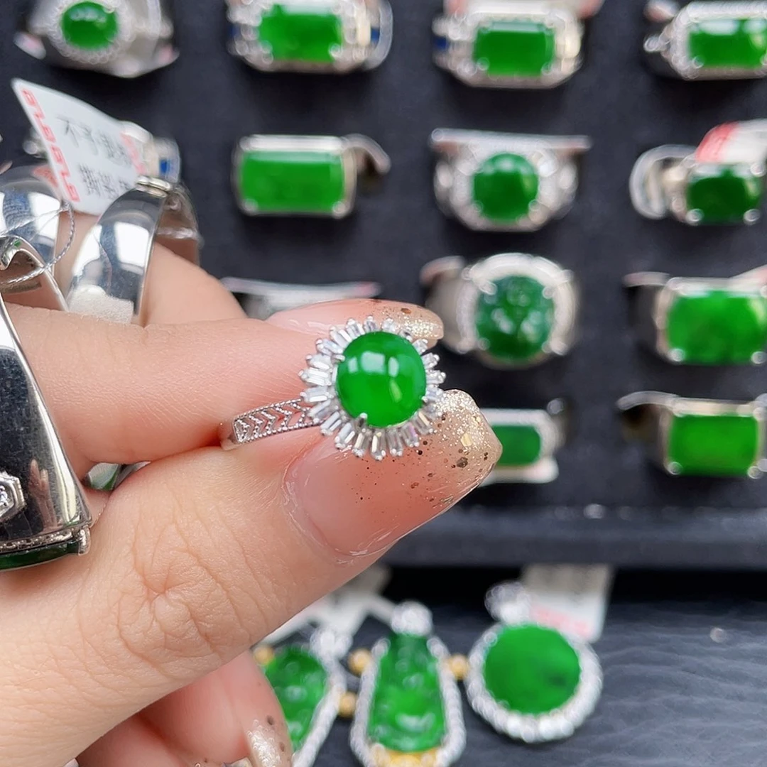 翡翠戒指银S925镶嵌用****7天然A货翡翠