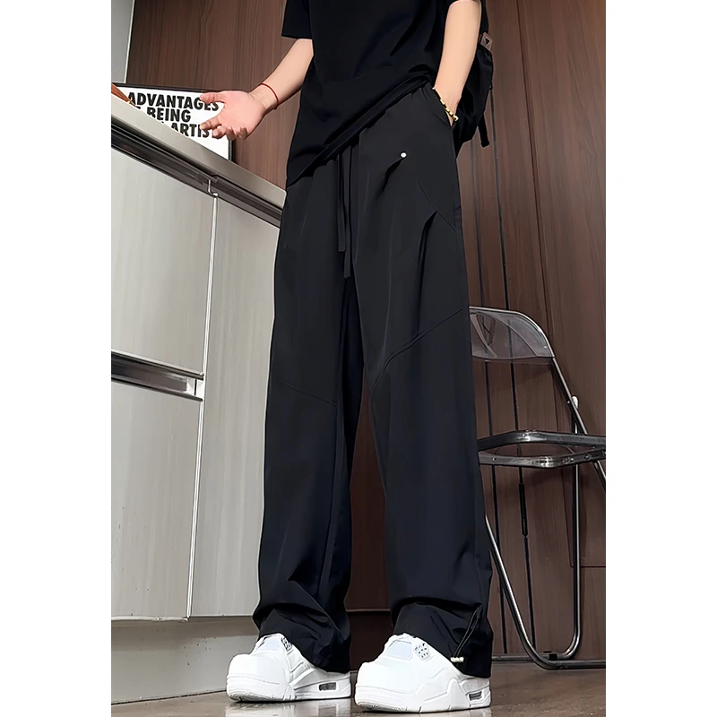 夏季新款垂感冰丝裤男季薄款休闲裤宽松褶皱直筒百搭潮流凉感长裤