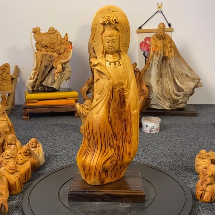 柏木（崖柏）沪**子崖柏观音摆件根雕工艺品