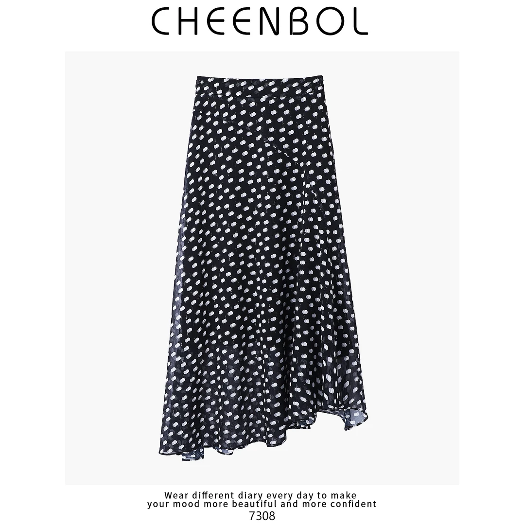 7308波点不规则半身裙2025新款女夏小个子高腰小黑裙气质显瘦