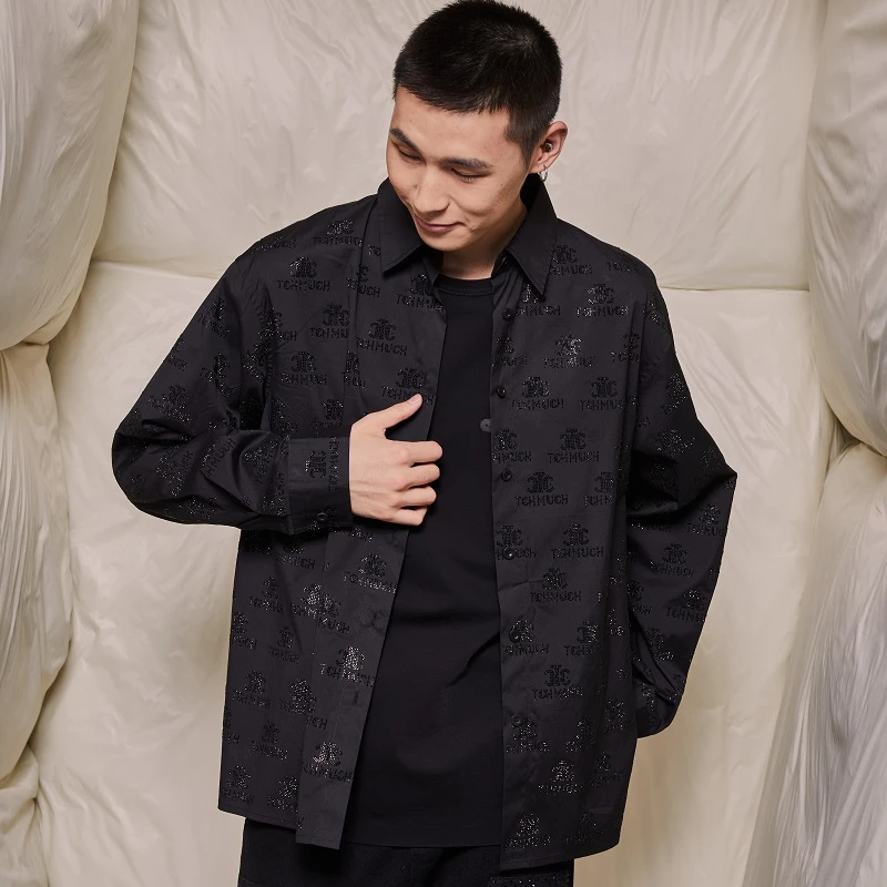 TCH潮牌字母满钻男女休闲时尚长袖黑色衬衫T69C136003