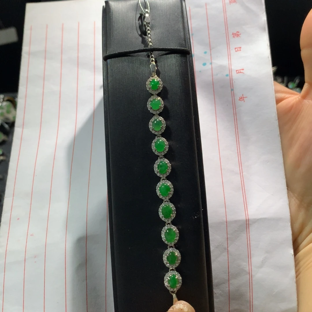 翡翠戒指银S925镶嵌大***肉手链