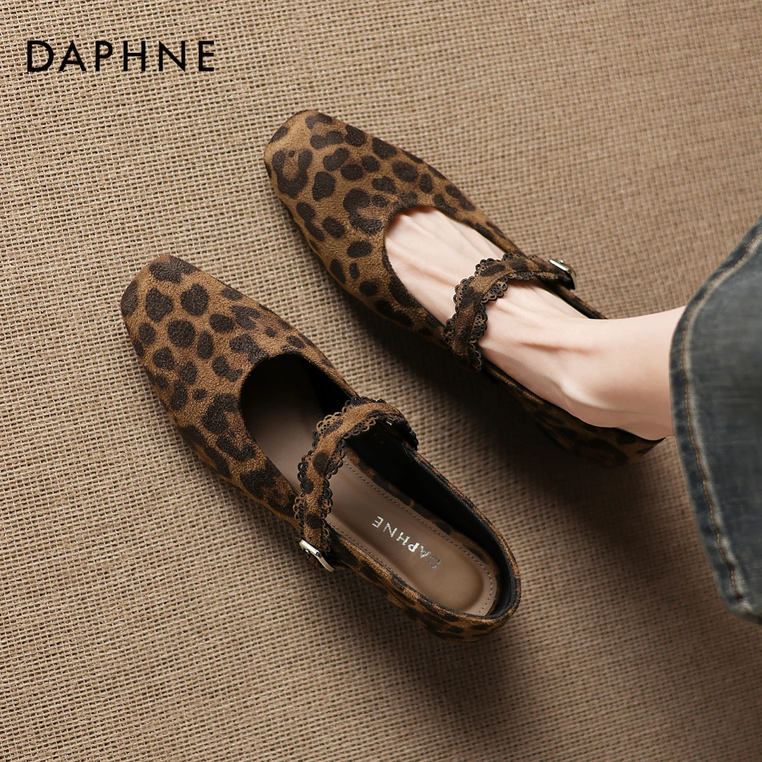 达芙妮豹纹平底单鞋女2026新款法式芭蕾玛丽珍女鞋浅口女士瓢鞋子
