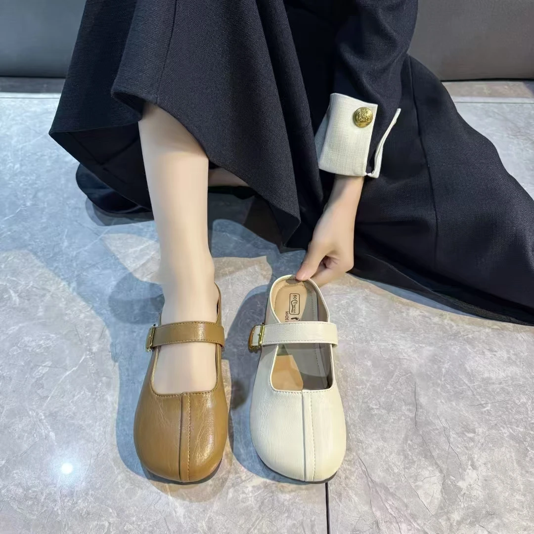 包头半拖女鞋2025春夏季新款法式气质半托凉鞋平底外穿单鞋