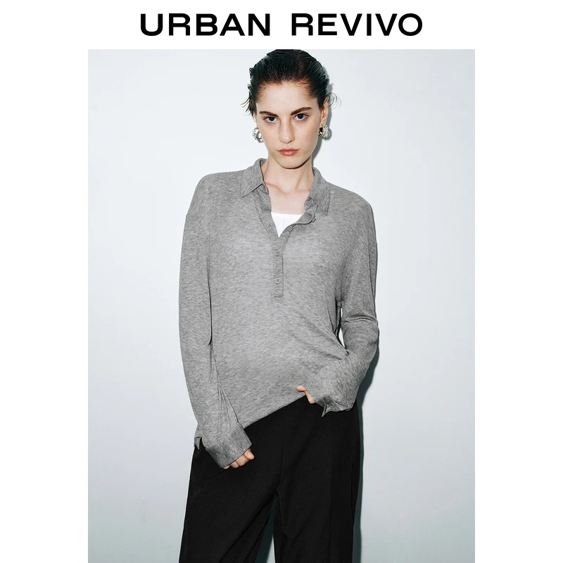 UR2026春季新款女装慵懒休闲风纽扣长袖马球衫UWM450148