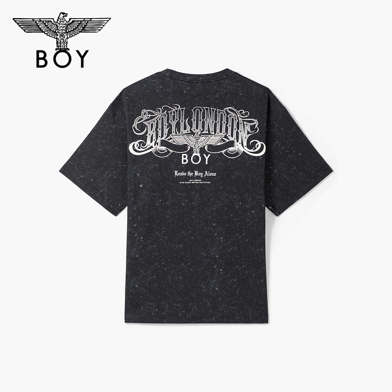 BOY新款纯棉黑色复古宽松圆领夏季情侣款休闲短袖T恤N01804