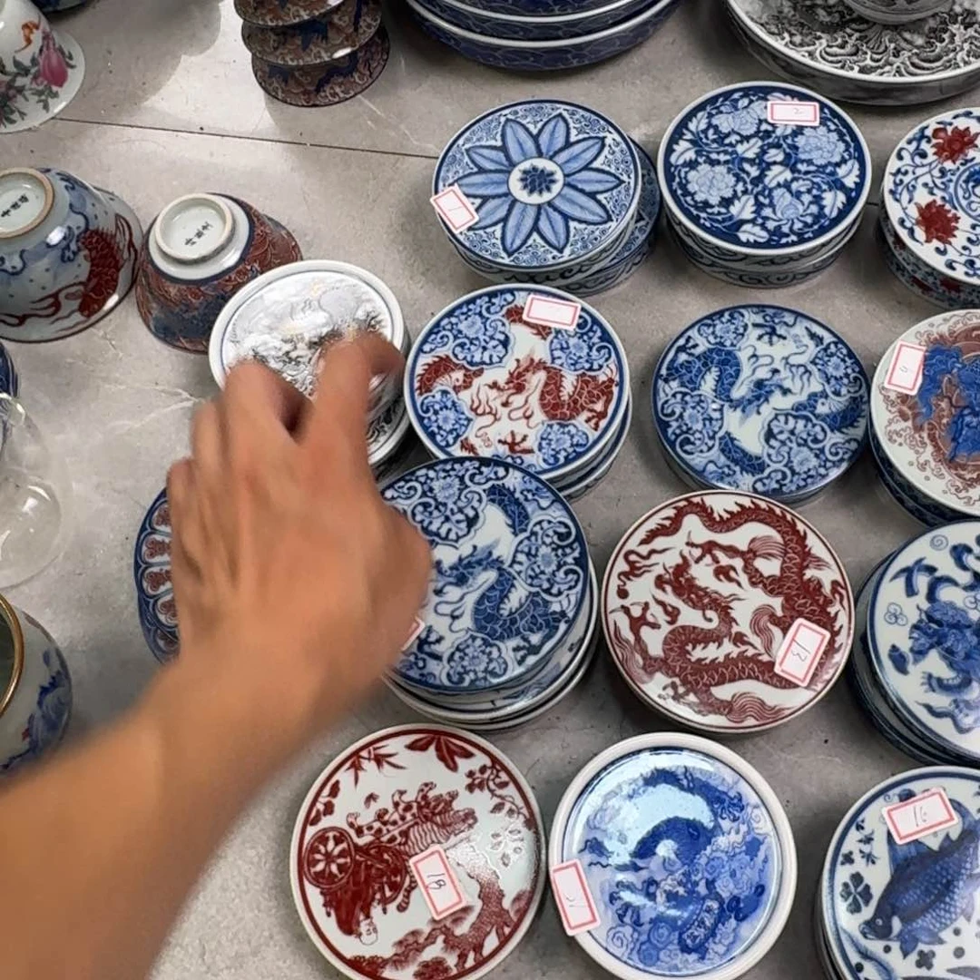 杯青花如意穿花龙盖置