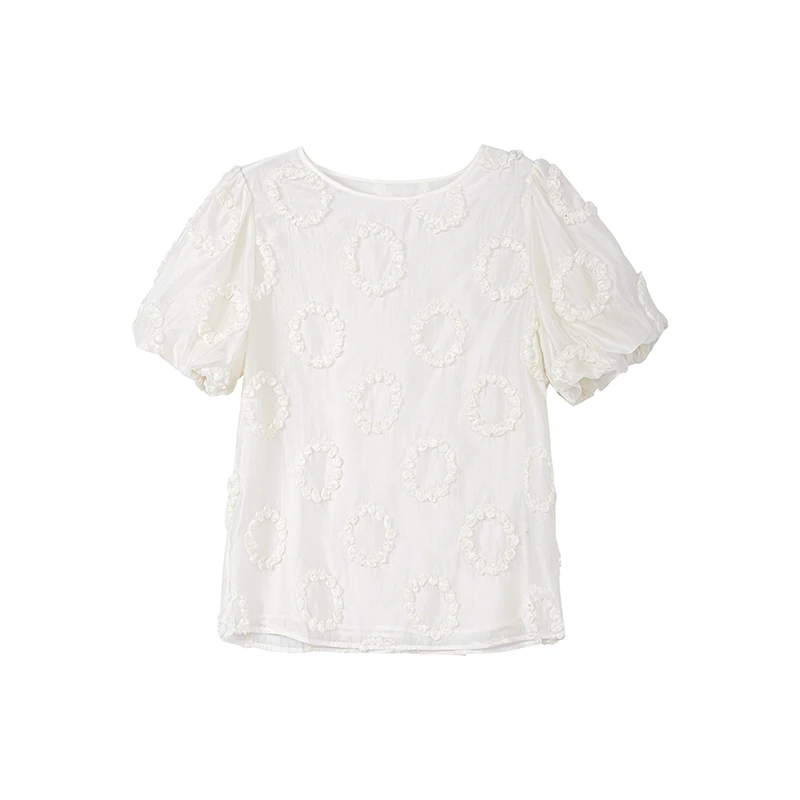 【达人专属】时尚温柔风立体圈圈绣花小衫N2180