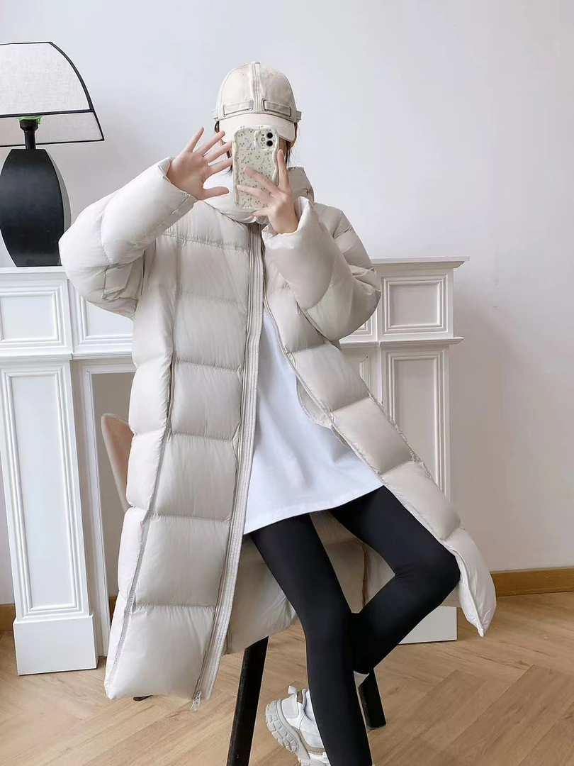 羽绒服女长款2025新款高端加厚90白鸭绒泡芙连帽宽松过膝保暖外套