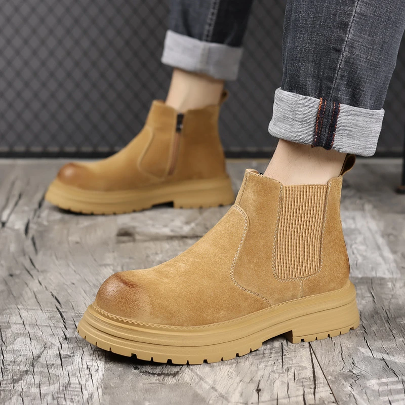 2025秋季新品英伦马丁靴男士高帮厚底切尔西短靴复古户外靴子男鞋