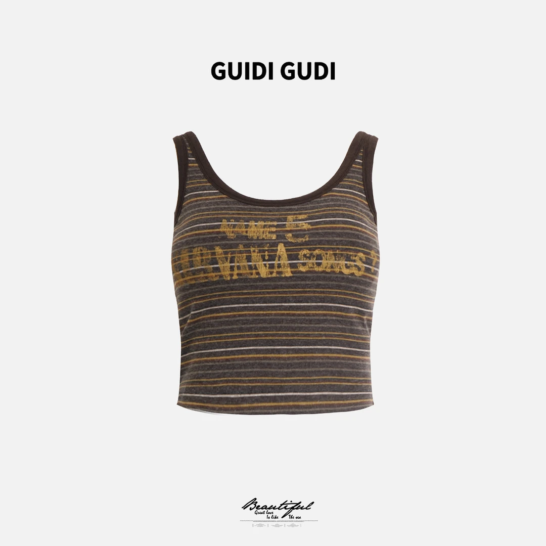 GUIDI GUDI【少即是多】辣妹气质字母背心/黄加蓝