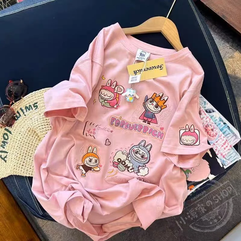 Z599拉布刺绣T恤2509粉色