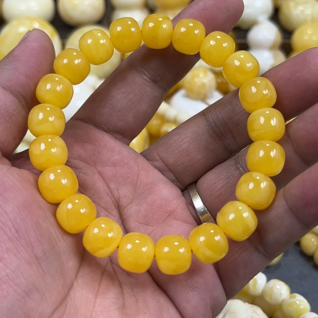 琥珀未镶嵌手串同料焦皮橘红浓蜡老邢手串11mm