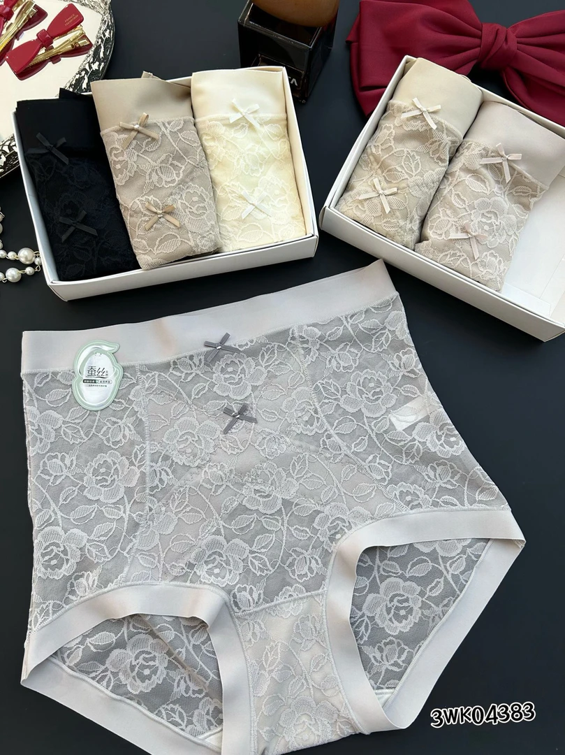 高腰收腹透气时尚性感玫瑰蕾丝女士内裤
