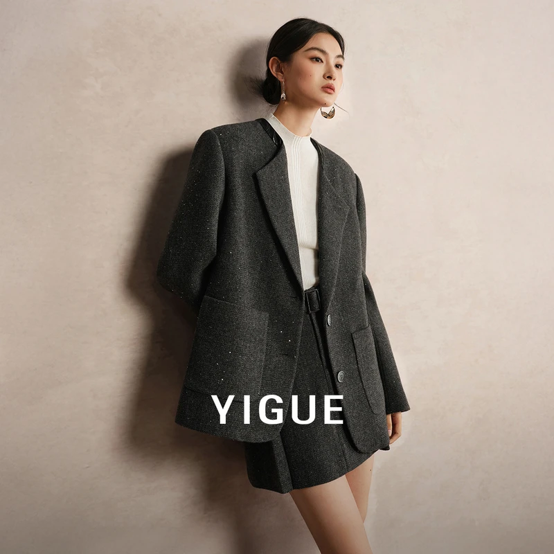 【小熊专属】亦谷轻职场西装女2025新款羊毛混纺翻领开衫G5WAX105
