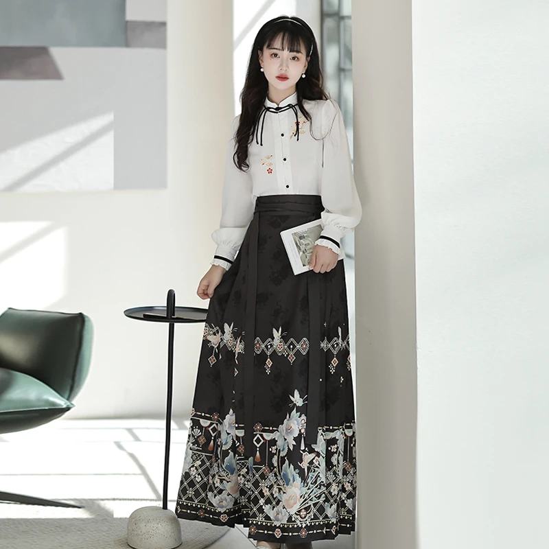 原创设计锦如盈中国风改良汉元素女新中式秋冬衬衣马面裙套装8605