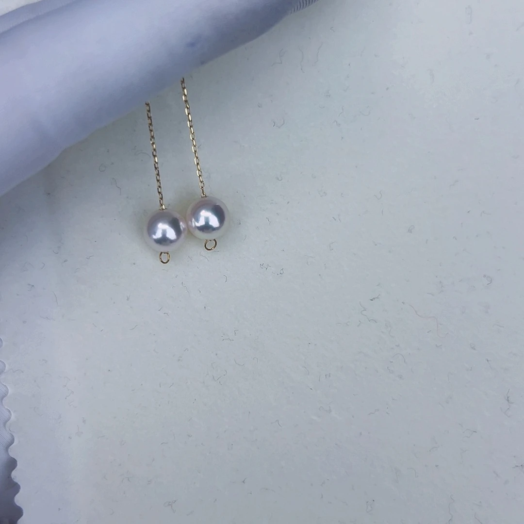 海水珍珠海水akoya设计款耳线7.5-8mm18K金镶嵌