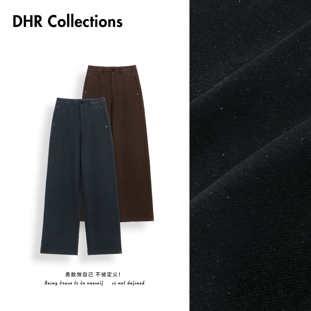 豆豆9【满天星羊毛裤】绵羊毛+醋酸加绒加厚气质直筒裤长裤610625DK