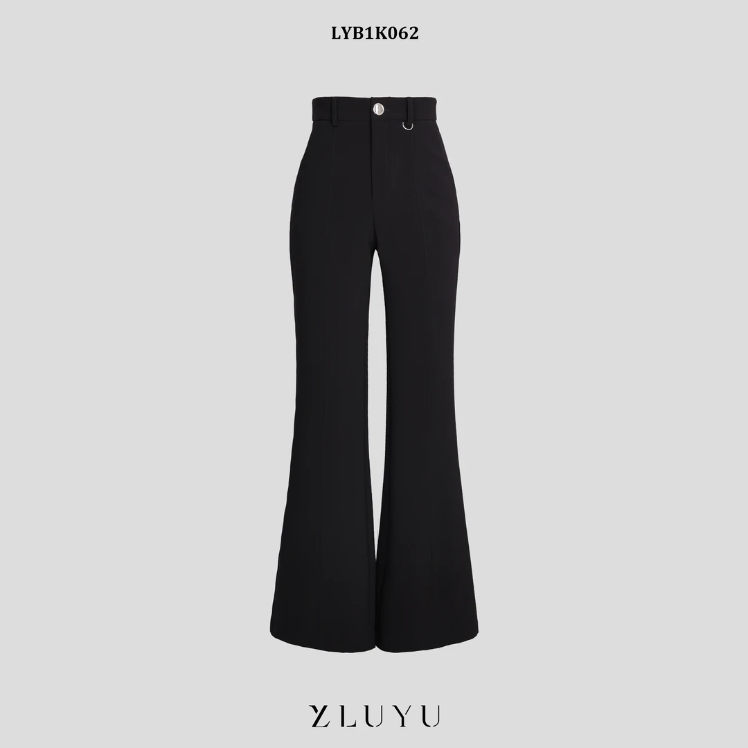 LUYU/鲁遇小众设计师款气质休闲显瘦高腰黑色微喇裤LYB1K062