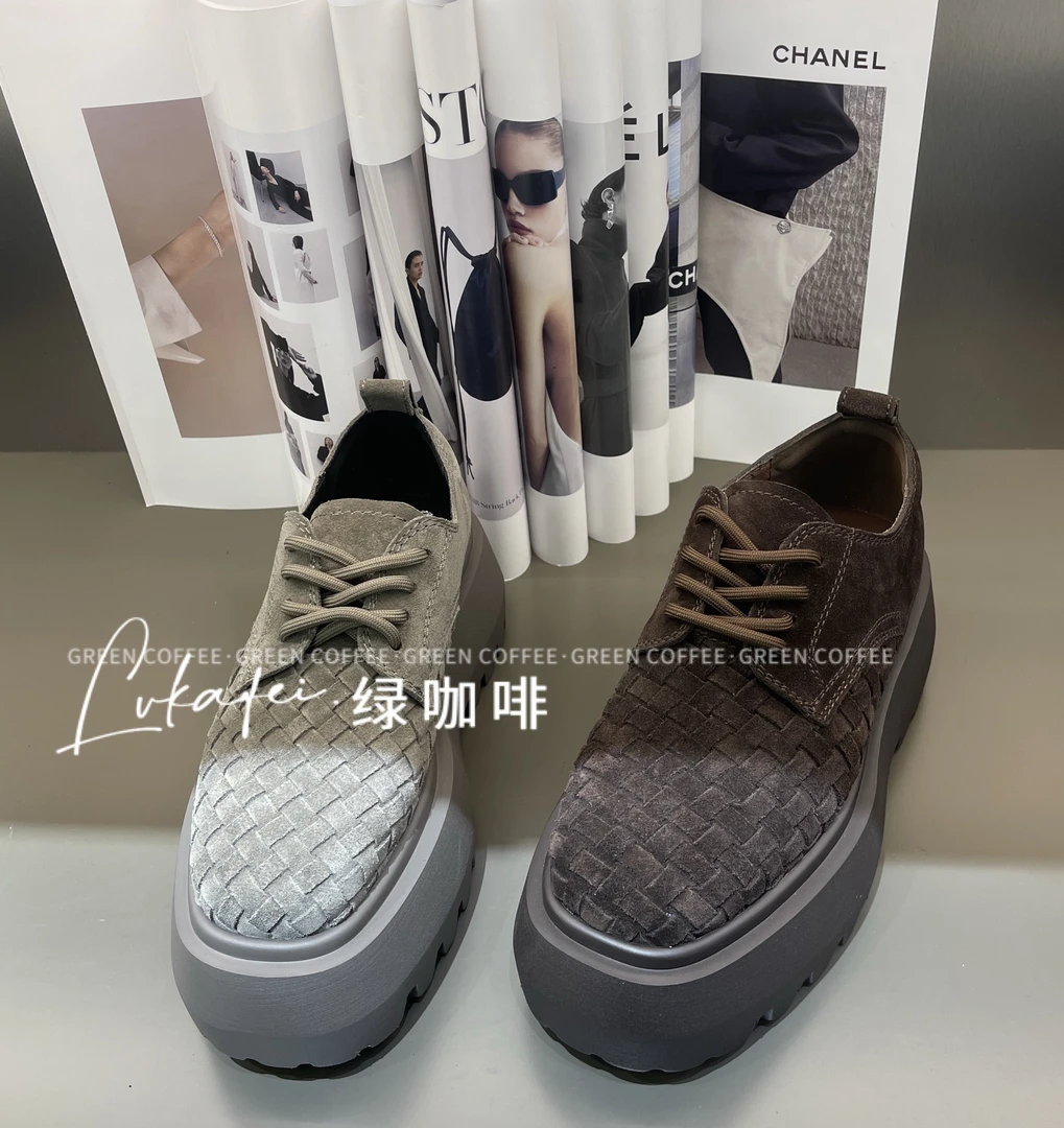 Green coffee绿咖啡/311-1编织松糕底休闲鞋英伦风