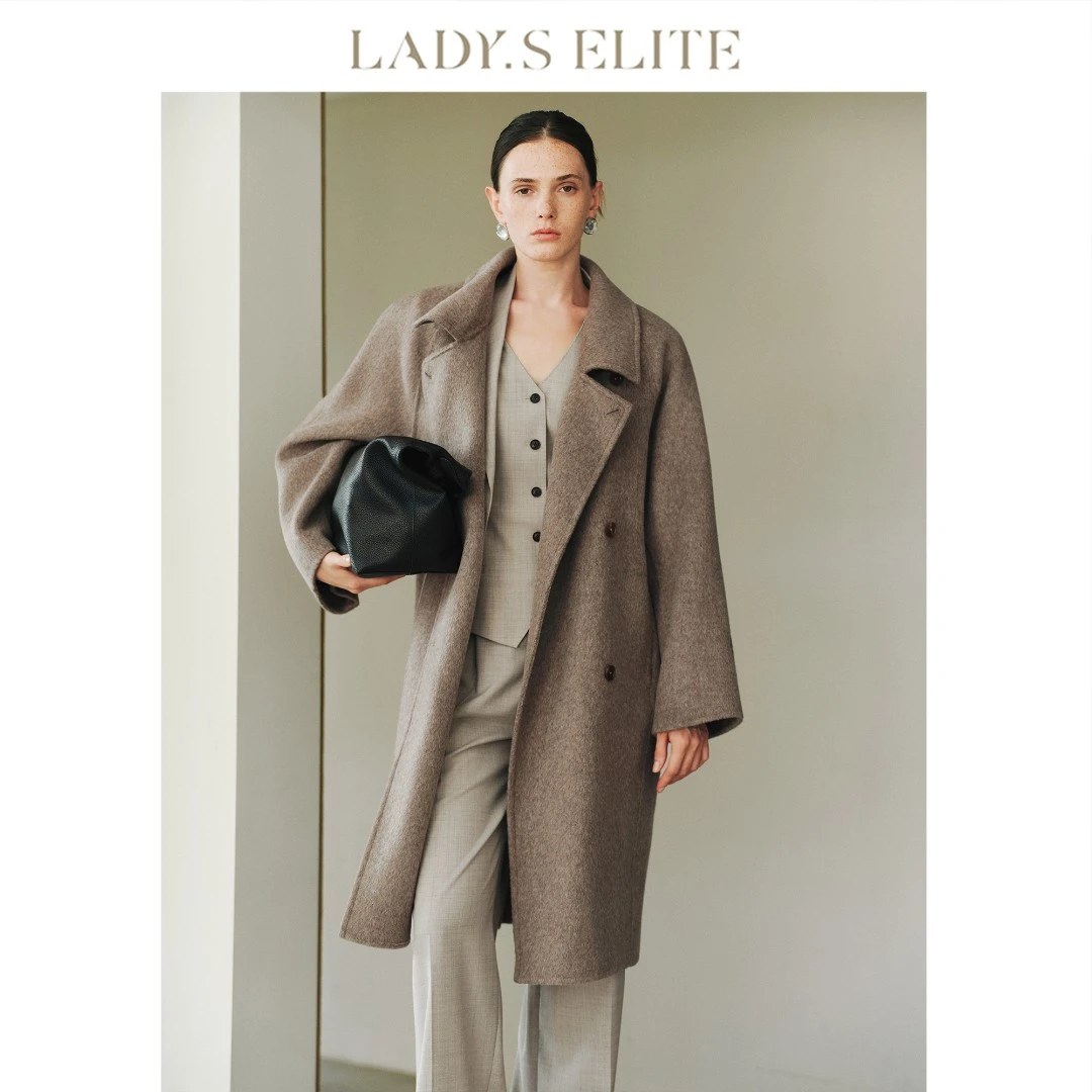 LadySElite绵羊毛大衣女2025早秋新款时尚通勤气质风衣设计感上衣