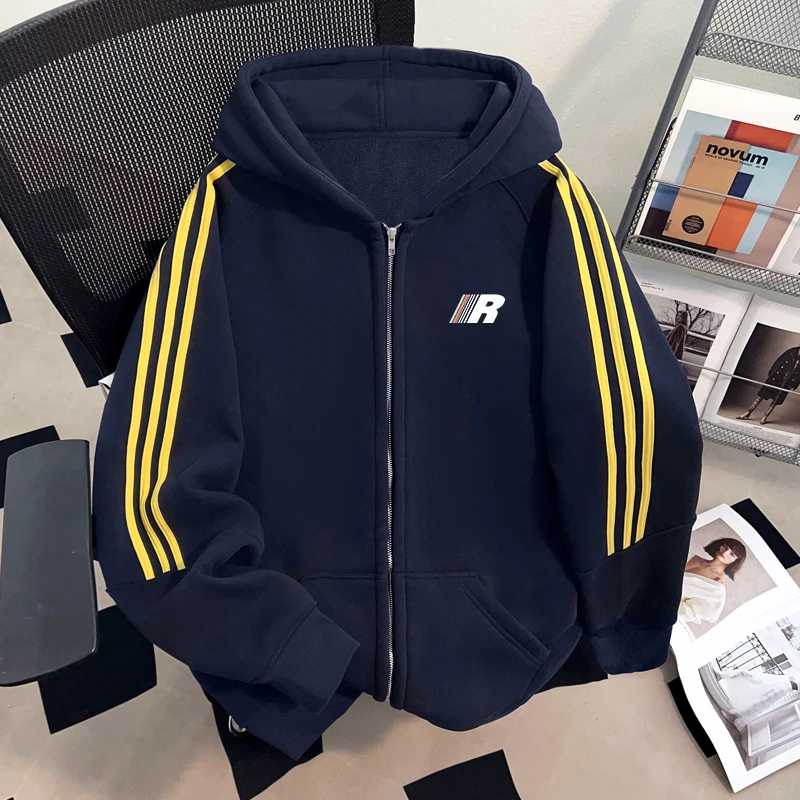 Dekkry秋冬百搭宽松连帽开衫卫衣三条杠男女款潮流设计感拉链外套