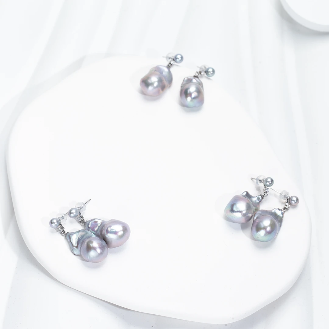 【蓝雪贵族】不规则淡水巴洛克冰冰同款可拆分耳钉（多样性发货发一）
