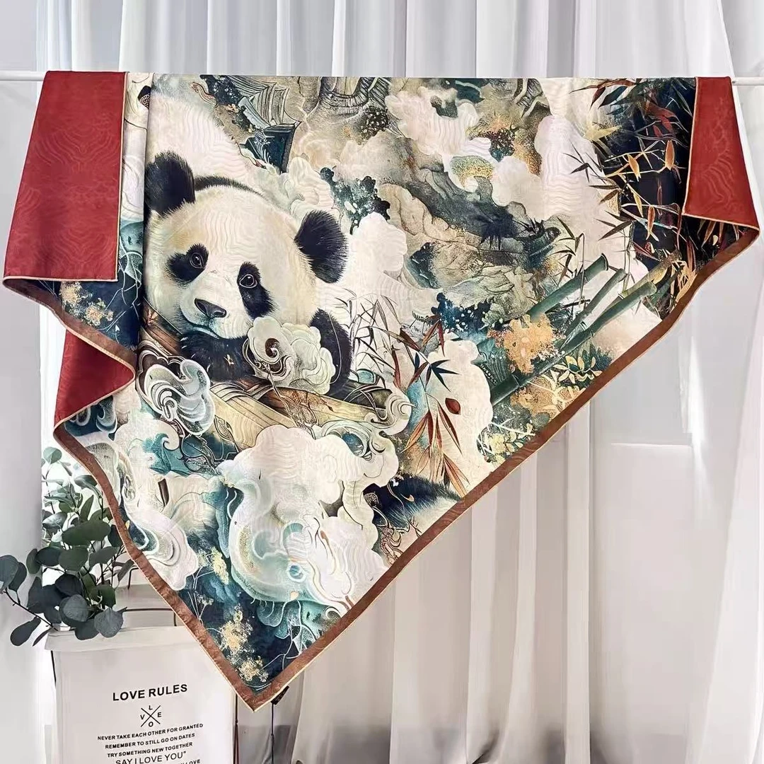 【SL-PANDA】高定 四叶草 熊猫图案 丝巾