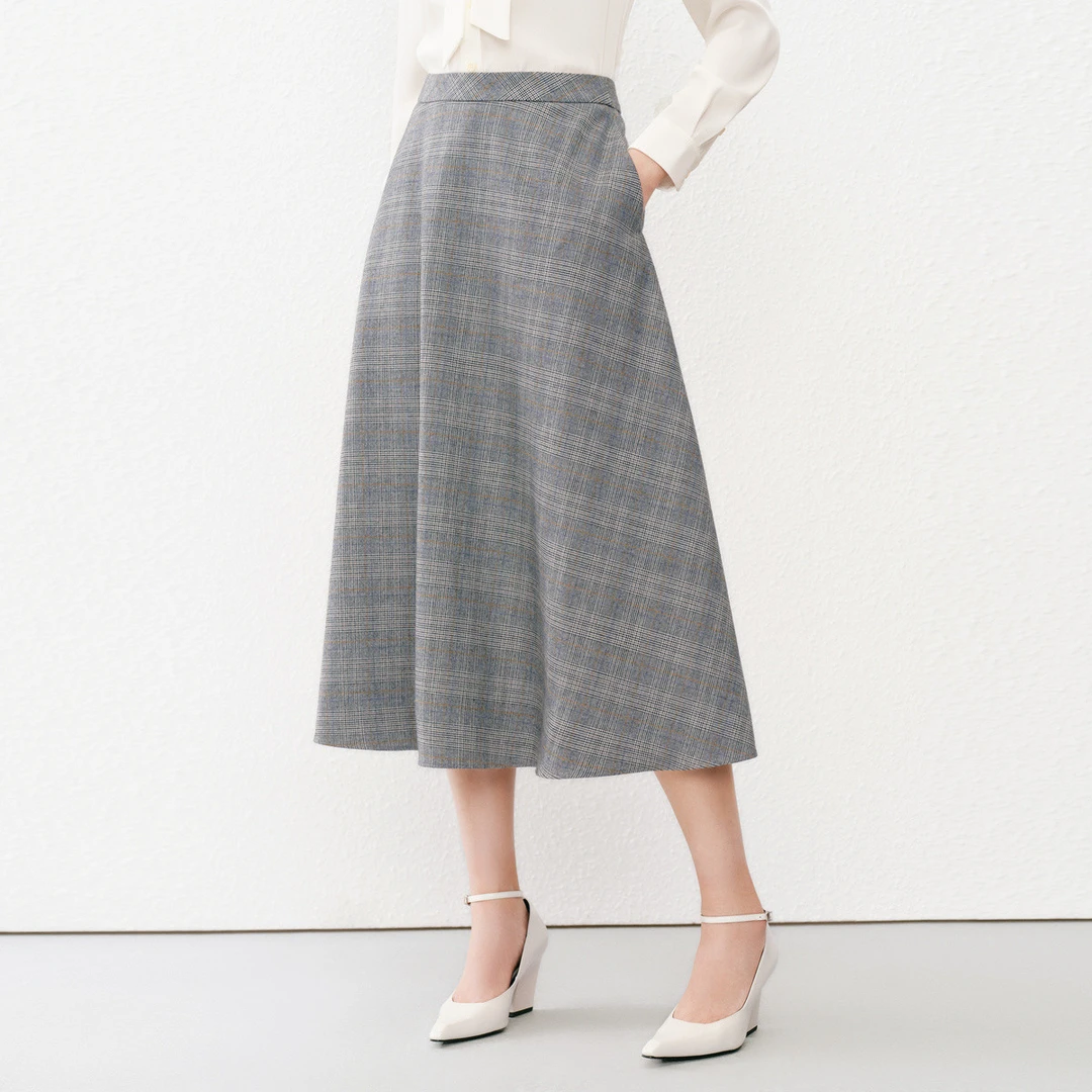 【岚岚专属】【英伦格纹】通勤摩登气质优雅宽松中长半裙女CW01503X2